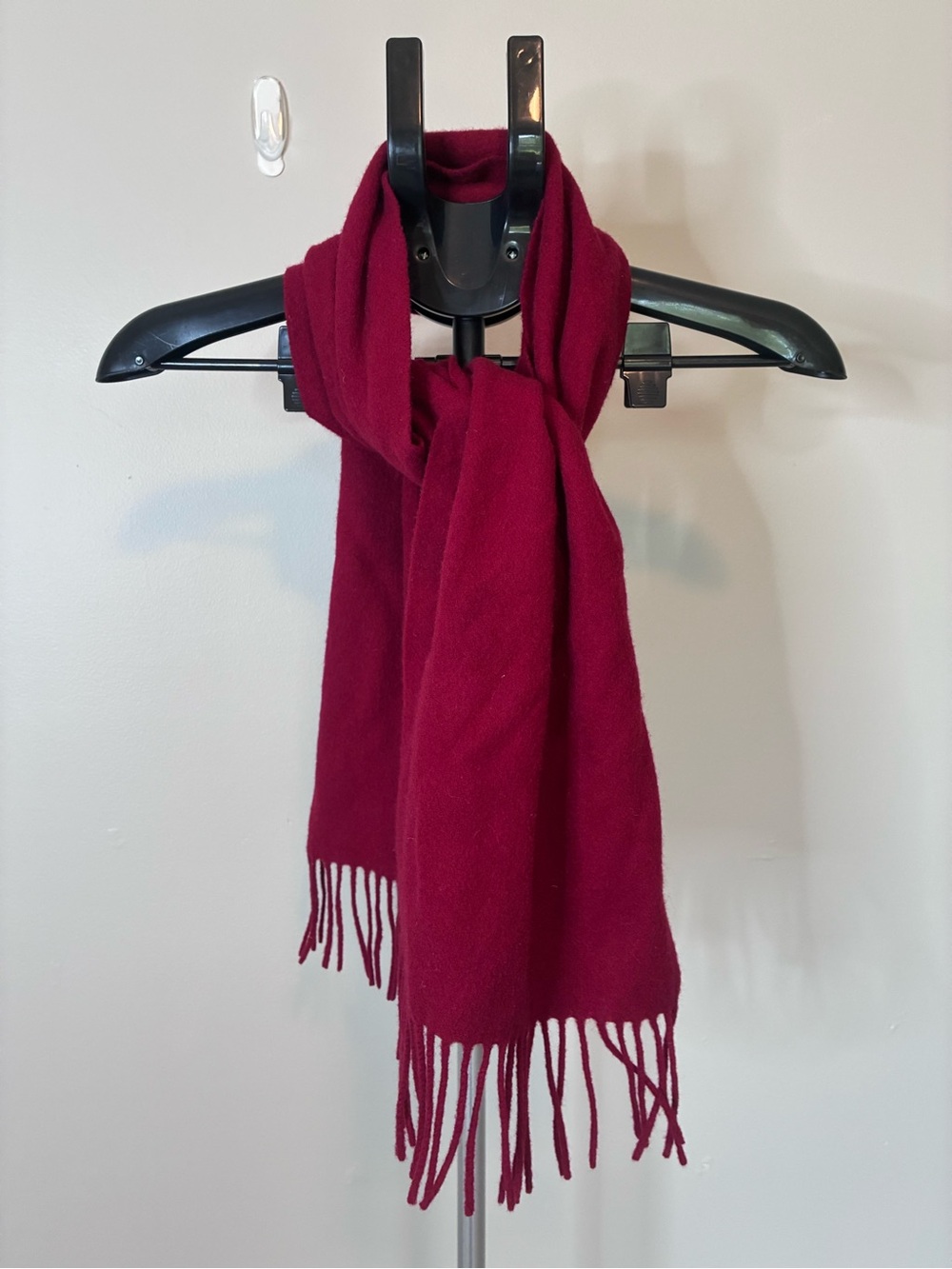 Made in Italy 100% Lambswool Scarf Burgundy Wine Red Fringe Soft Winter Unisex